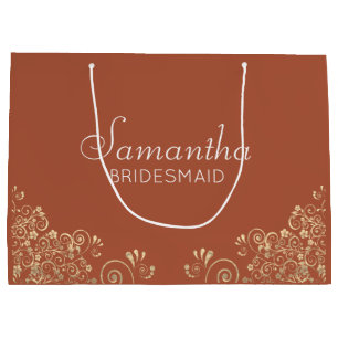 Elegant Terracotta Gold Personalized Bridesmaid  Large Gift Bag