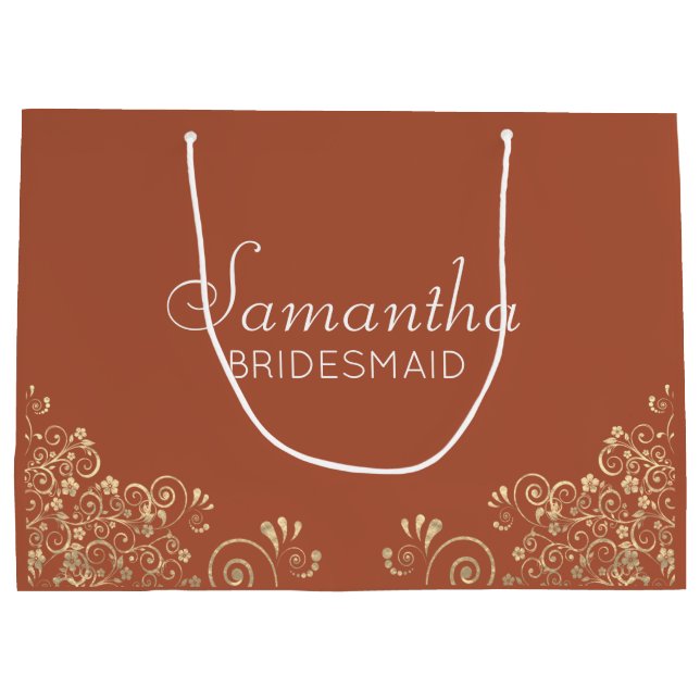 Elegant Terracotta Gold Personalized Bridesmaid  Large Gift Bag (Back)