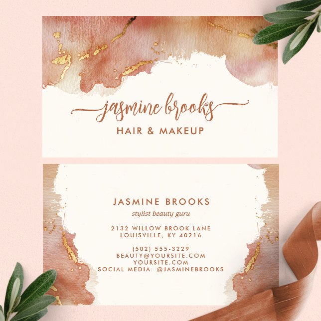 Elegant Terracotta Gold Watercolor  Business Card (Creator Uploaded)