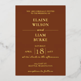 Elegant Terracotta Gold Wedding Foil Invitation