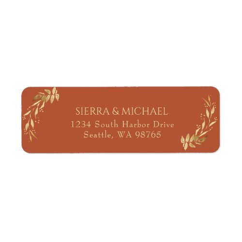 Elegant Terracotta Gold Wedding Return Address Label