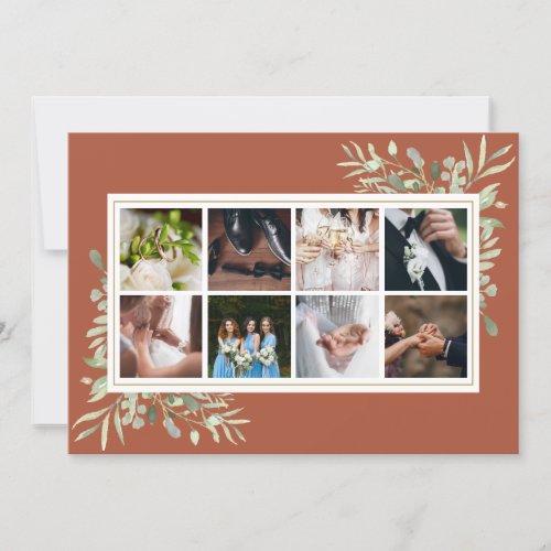 Elegant Terracotta Greenery Photo Collage Wedding Thank You Card