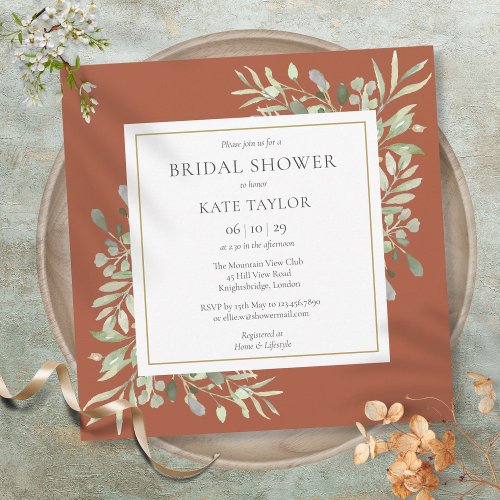 Elegant Terracotta Greenery Wedding Bridal Shower  Invitation