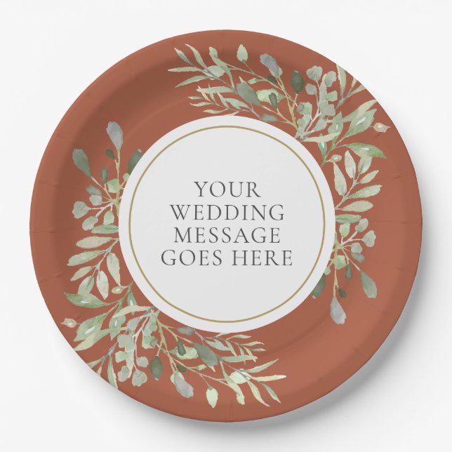Elegant Terracotta Greenery Wedding Paper Plate (Front)