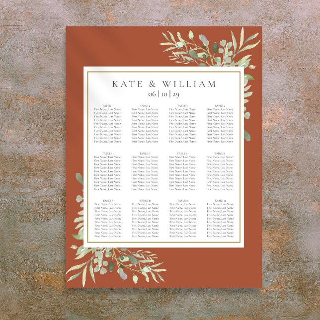 Elegant Terracotta Greenery Wedding Seating Chart (Elegant Terracotta Greenery Wedding Seating Chart)