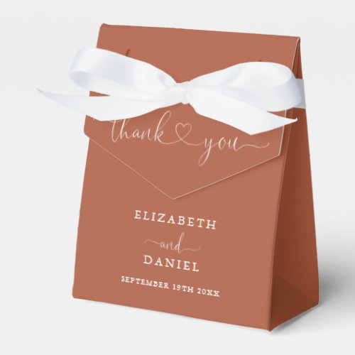 Elegant Terracotta Heart Script Wedding Favor Boxes