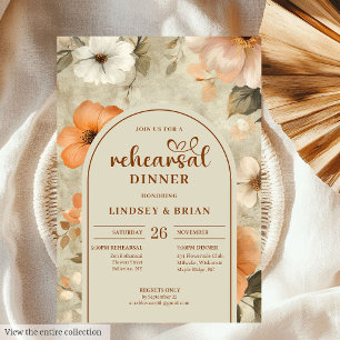 Elegant Terracotta Ivory Sage Floral Rehearsal Invitation