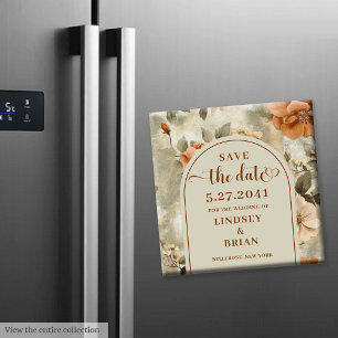 Elegant Terracotta Ivory Sage Floral Save the Date Magnet