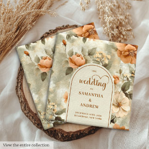 Elegant Terracotta Ivory Sage Floral Wedding Cloth Napkin