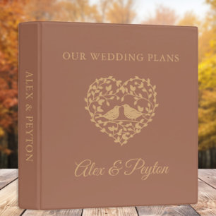 Elegant Terracotta Love Birds Heart Wedding Plans 3 Ring Binder