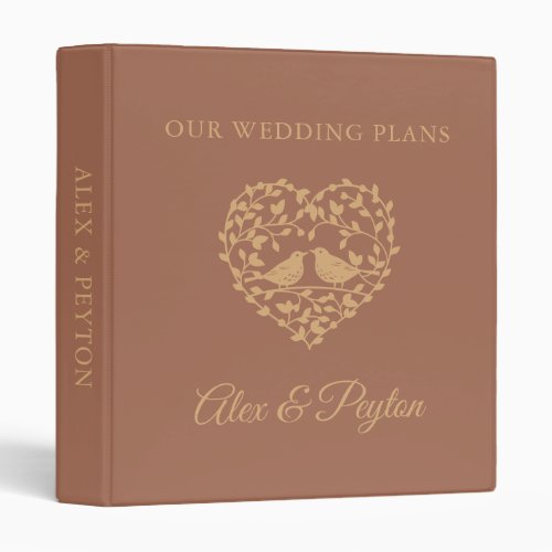 Elegant Terracotta Love Birds Heart Wedding Plans 3 Ring Binder