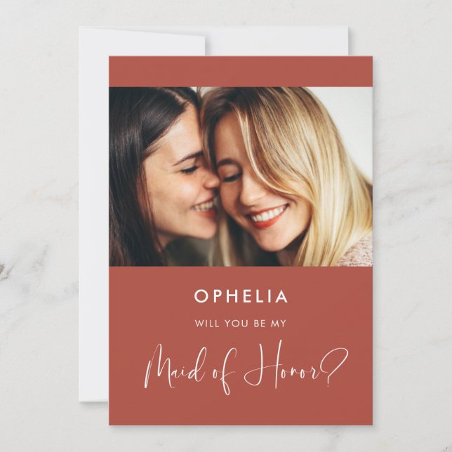 Elegant Terracotta Maid of Honor proposal card (Front)