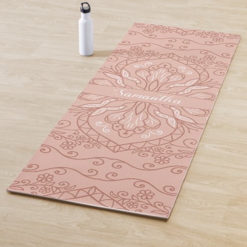 Elegant Terracotta Mandala Girly Monogrammed Yoga Mat