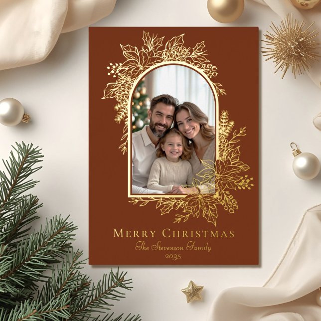 Elegant Terracotta Merry Christmas Photo  Foil Holiday Card (Creator Uploaded)
