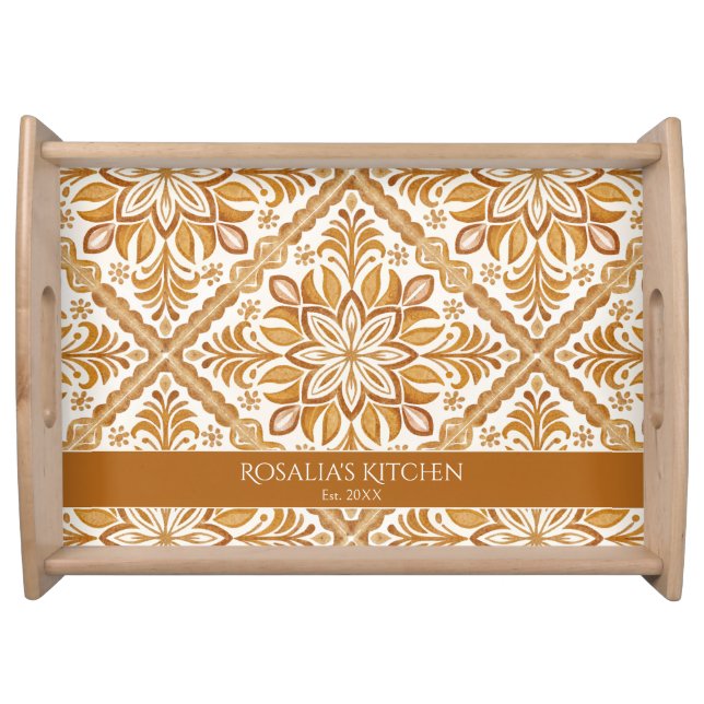 Elegant Terracotta Mexican Talavera personalized Serving Tray (Front)