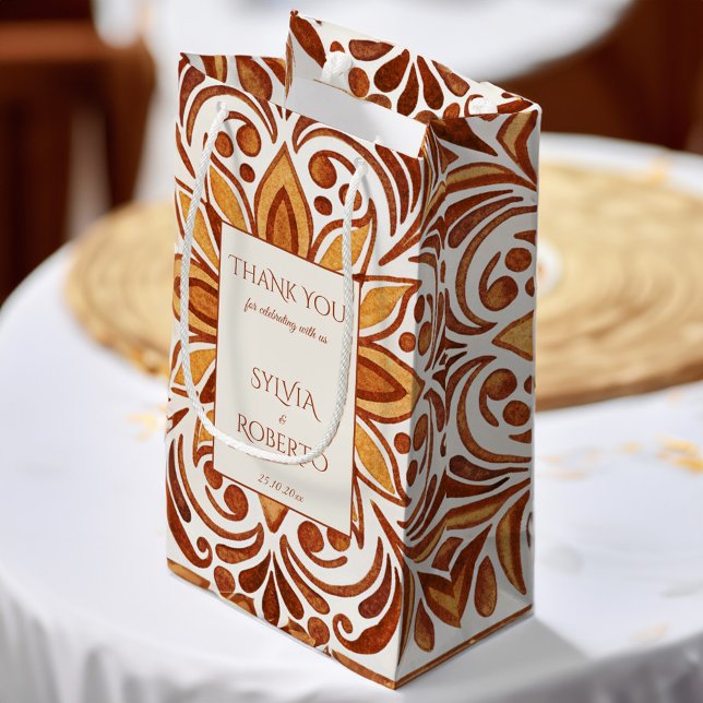 Elegant Terracotta Mexican Talavera wedding favor Small Gift Bag (Elegant Terracotta Mexican Talavera wedding favors personalized Small Gift Bag customized favor bag)