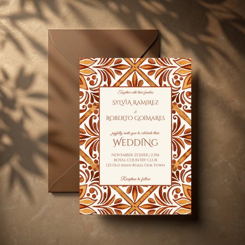 Elegant Terracotta Mexican Talavera wedding Invitation