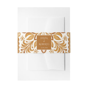 Elegant Terracotta Mexican Talavera wedding Invitation Belly Band