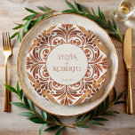 Elegant Terracotta Mexican Talavera wedding Paper Plates<br><div class="desc">Mexican Talavera terracotta marrone brown elegant wedding monogrammed customized paper plates,  personalized printed wedding paper plates,  shades of brown talavera wedding personalized table decor personalized name paper plates talavera wedding party supplies</div>