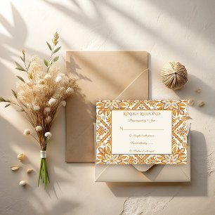 Elegant Terracotta Mexican Talavera wedding RSVP Card