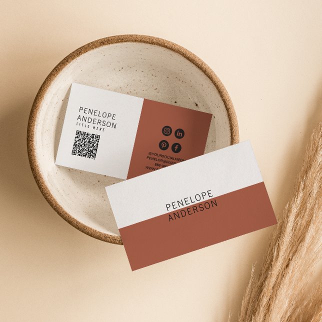 Elegant Terracotta Minimalist QR Code Modern Boho Business Card (Creator Uploaded)