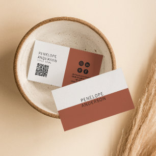 Elegant Terracotta Minimalist QR Code Modern Boho Business Card
