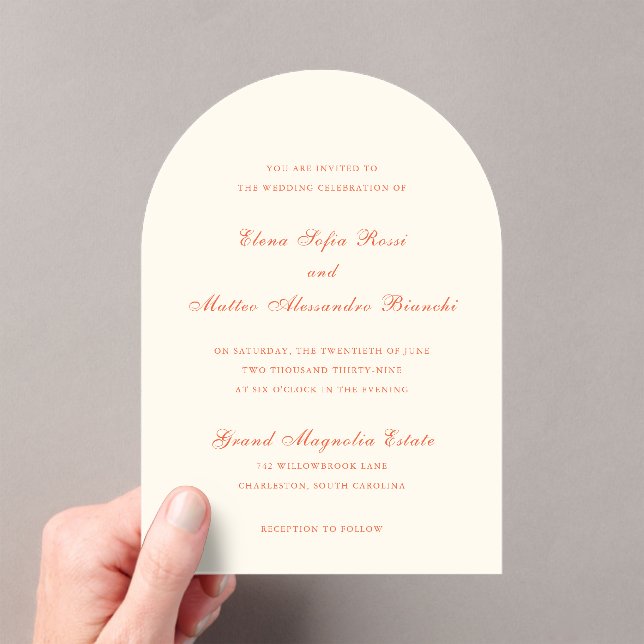 Elegant Terracotta Modern Classic Wedding Acrylic Invitations (Insitu (Handheld))