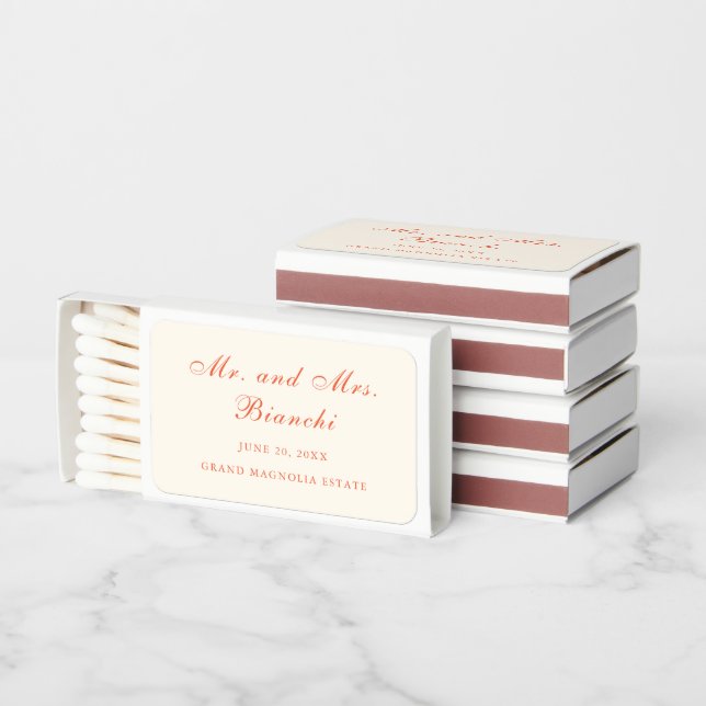 Elegant Terracotta Modern Classic Wedding Matchboxes (Stacked)