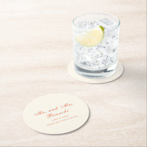 Elegant Terracotta Modern Classic Wedding Round Paper Coaster