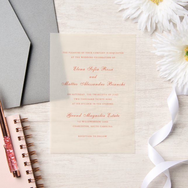 Elegant Terracotta Modern Classic Wedding Vellum Invitations (Wedding)