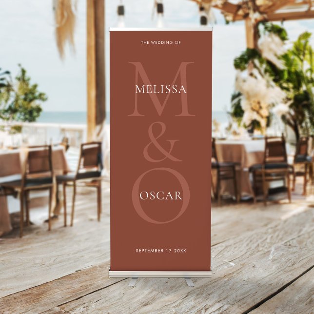 Elegant Terracotta Modern Monogram Wedding Retractable Banner (Creator Uploaded)