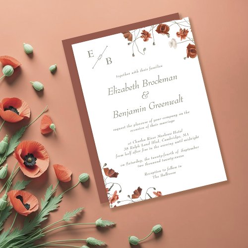 Elegant Terracotta Monogram Contemporary Wedding Invitation