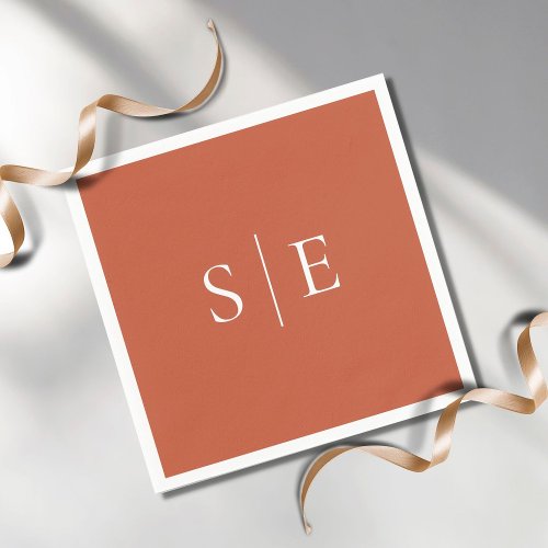 Elegant Terracotta Monogram Minimalist Napkins