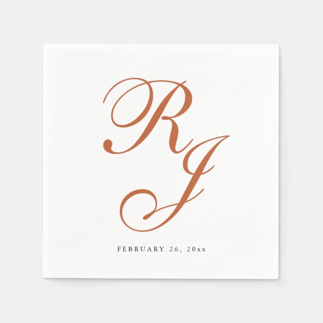 Elegant Terracotta Monogram Wedding Napkins (Front)