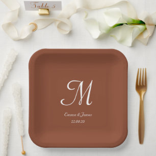Elegant Terracotta Monogram Wedding Party Cocktail Paper Plates