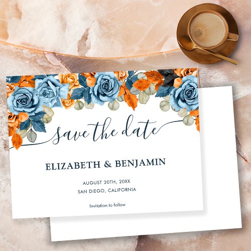 Elegant Terracotta Navy Blue And Rust  Wedding Save The Date