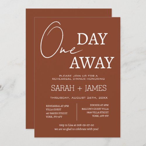  Elegant Terracotta One Day Away Rehearsal Dinner  Invitation