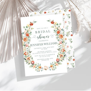 Elegant Terracotta Orange Floral Bridal Shower Invitation