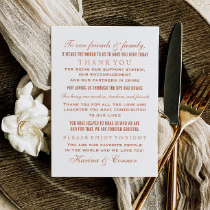 Elegant Terracotta Orange Wedding Guest Thank You Card