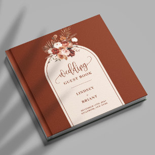 Elegant Terracotta Pampas Grass Boho Arch Wedding Guest Book