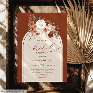 Elegant Terracotta Pampas Grass Floral Bridal Invitation