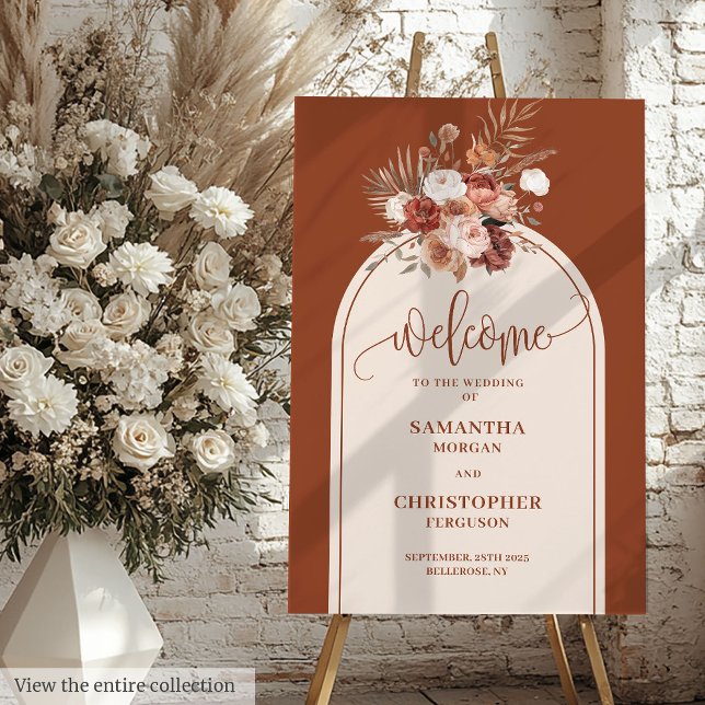 Elegant Terracotta Pampas Sage Boho Arch Welcome  Foam Board (Elegant Terracotta Pampas Sage Boho Arch Welcome Sign)