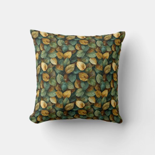 Elegant terracotta pastel green orange fall leaves throw pillow