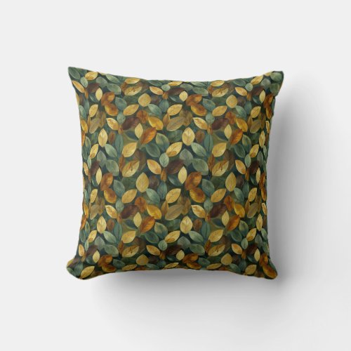 Elegant terracotta pastel green yellow fall leaves throw pillow