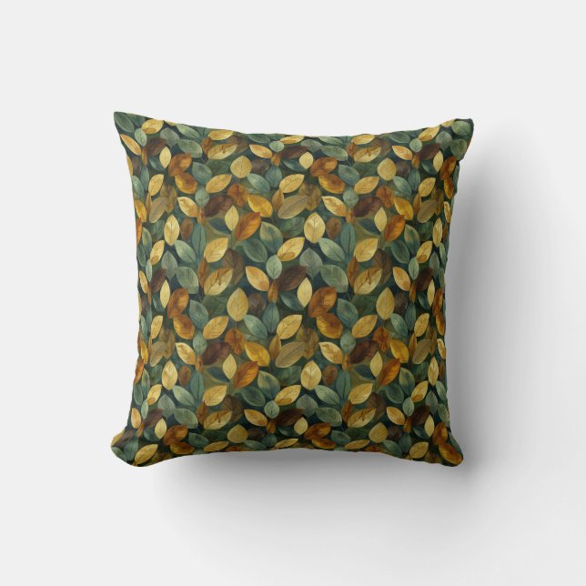 Elegant terracotta pastel green yellow fall leaves throw pillow (Front)