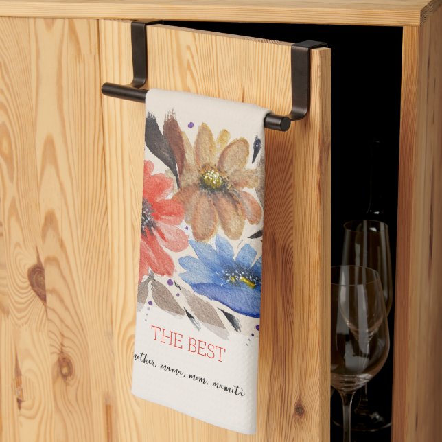 Elegant Terracotta Pastel Watercolor Floral  Kitchen Towel (Thirds Fold)