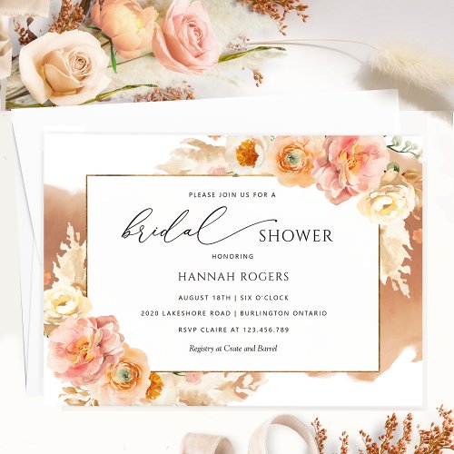 Elegant Terracotta Peach Cream Bridal Shower Invitation