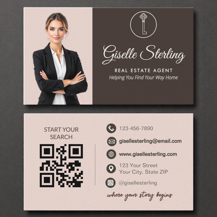 Elegant Terracotta Photo Real Estate Agent QR Code Business Card