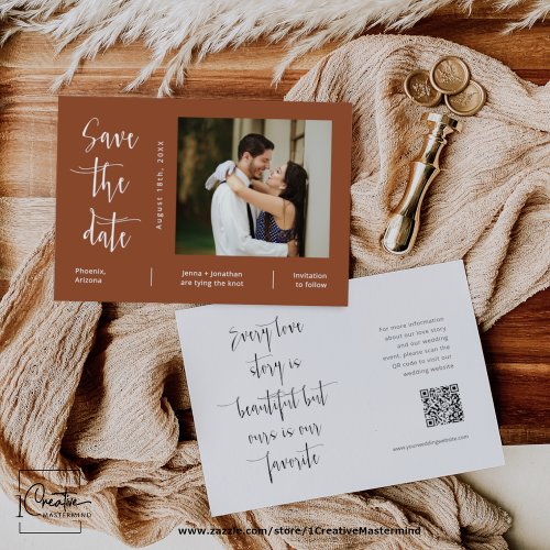 Elegant Terracotta QR Code Photo Save the Date  Invitation