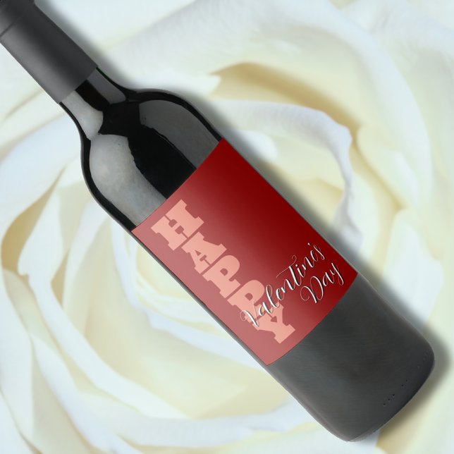 Elegant Terracotta Red Velvet Happy Valentines Day Wine Label (Creator Uploaded)